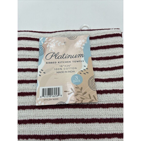 PANTRY KITCHEN TOWELS 3 pack cranberry and white 16 X 26 100% COTTON - Picture 4 of 4
